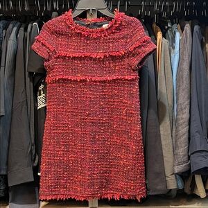 Girls Zara Chic Red Tweed Dress, Fringe Detail, Buttoned Back Sz 9/10